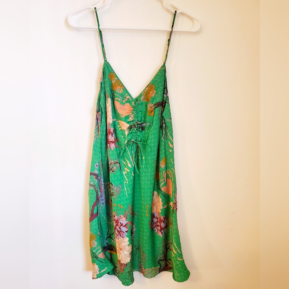 Zara Green Floral Satin-Effect Mini Dress - Picture 2 of 4